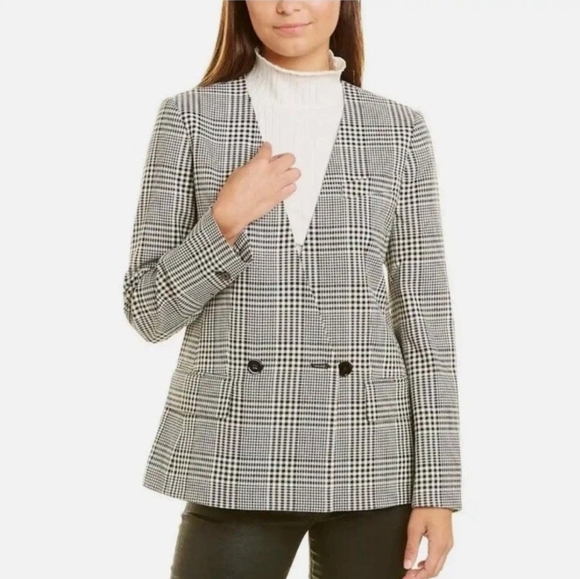 Club Monaco New Black White Plaid Double Breasted Blazer Jacket Womens Sz 14 - Picture 1 of 12